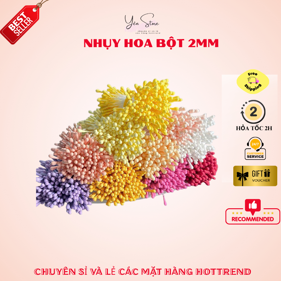 Nhụy Hoa Giả Đầu Tròn 2mm Nhiều Màu, Bó 350-380 Đầu, Làm Hoa Kẽm Nhung, Hoa Sáp - YÊN STORE